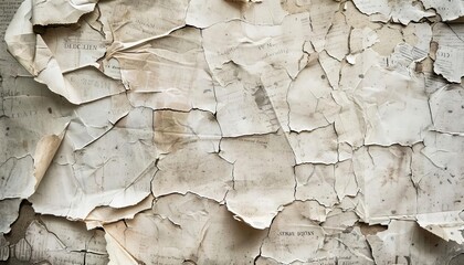 A delicate grunge pattern resembling faded newspaper print on a cracked plaster background