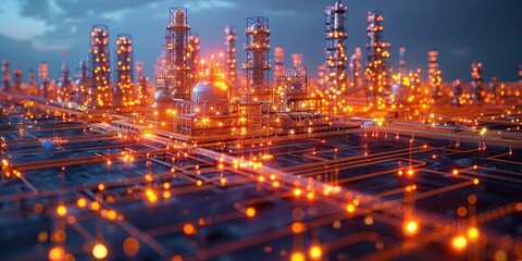 Fototapeta premium Luminescent Metropolis: A Vibrant Cityscape Bathed in Yellow Lights