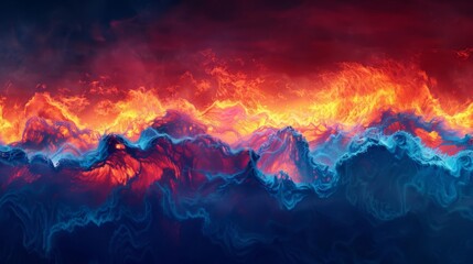 A dynamic gradient moving from rich cobalt blue to scarlet red, reflecting the intense energy of flames and waves