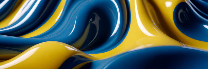 Abstract background with blue and yellow liquid paint