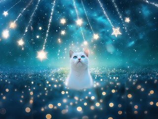 満点の星空を眺める猫