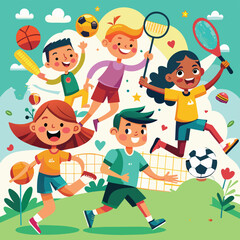 kids celebrating athletics day flat vector illustration