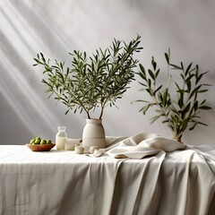  Table decor with cloth and plants with the beautiful view and aesthetic view of decoration