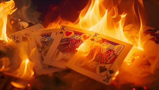 Poker game cover, cards enveloped in smoke, The fire is burning on the cards.