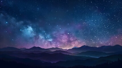 Breathtaking Starry Night Sky with Milky Way Galaxy Over Majestic Mountain Landscape Horizon