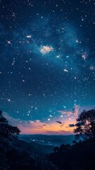 Fototapeta premium Captivating Nighttime Landscape with Majestic Starry Sky,Ethereal Beauty