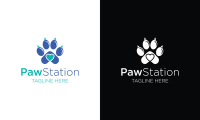 Pet Medical Clinic Health Design Logo Template . Pet paw clinic health logo icon . Animal health logo