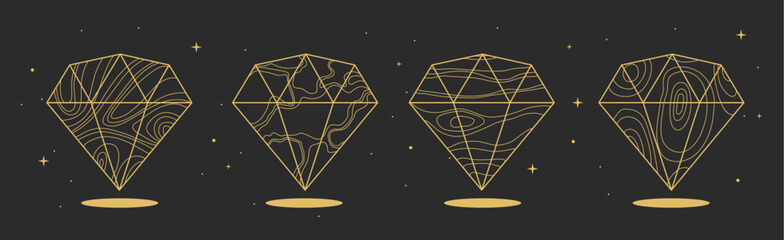 Set of Modern magic witchcraft cards with geometric diamonds or crystals. Line art occult vector illustration © annbozhko