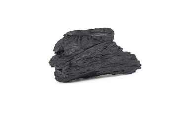 Natural wood charcoal, traditional charcoal or hardwood charcoal isolated on white background. For heating food in cooking.  cosmetics. deodorant in the refrigerator. Activated Carbon. BBQ.