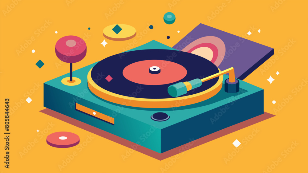 Poster the sound of a vinyl record player softly filling the air creating a nostalgic atmosphere.. vector i