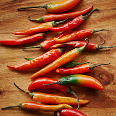 Above, chilli and kitchen counter for heat, spices and flavor for dry ingredient in cooking,...