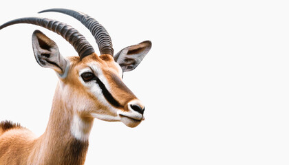 Gazelle muzzle close up, isolated over white background
