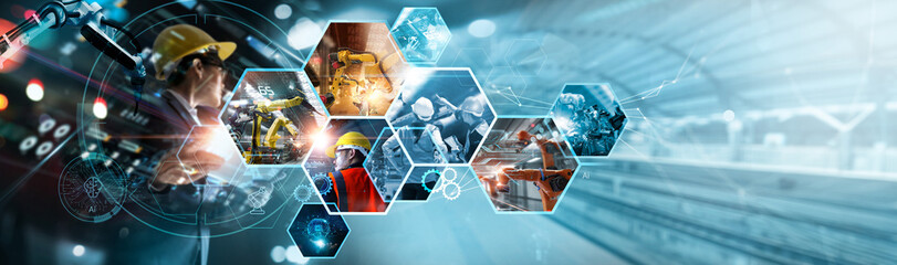  Industry 4.0, Ai, Smart industry of digital factory, industrial revolution, Engineer control...