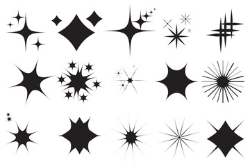 Twinkle star. Set of black silhouettes of stars. Set of black stars. Set of star sparkling and twinkling cartoon. Vector illustration. Isolated on white background. shining star icons.