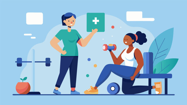 Supporting a client with chronic illness the wellness coach tailors a workout routine that takes into consideration their physical limitations while. Vector illustration