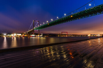 Bridge Crossing River in Nighttime