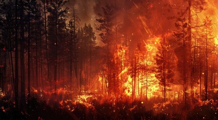 Intense flames from a massive forest fire.