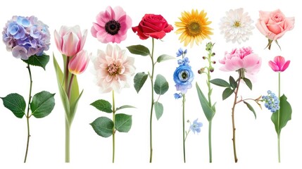 A variety of flowers. A collection of different types of flowers displayed against background.