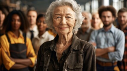 A Senior Woman with Diverse Colleagues