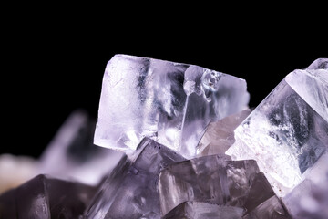 Colorless fluorite cube cluster, From France. macro photography detail texture background. close-up...