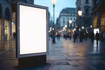 Mockup poster for offers or advertisement in public area with people walking by.