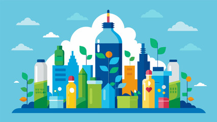 A public art display made entirely from repurposed plastic bottles shining a light on the citys waste problem and the potential for innovative. Vector illustration