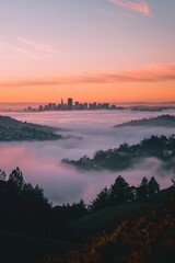 Fototapeta premium San Francisco Skyline Above Fog at Dawn