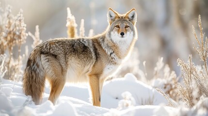 Coyote Standing in Snowy Winter Landscape