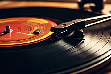 Close-up of Vinyl record player.