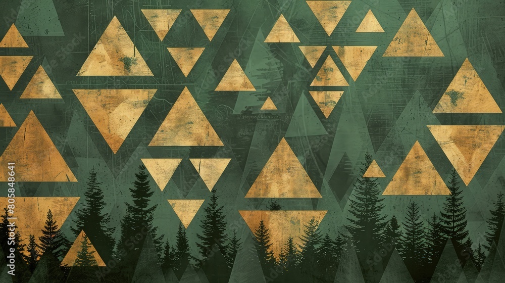 Poster a serene pattern of scalene triangles yellow and green triangles abstract geometric background