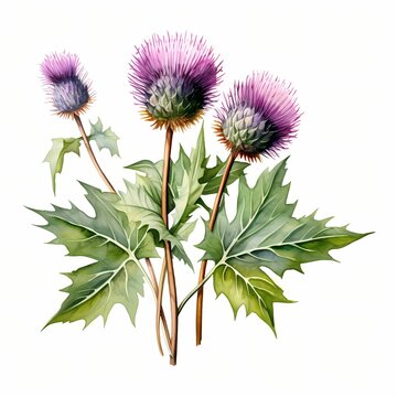 purple thistle flowers watercolor painting clip art preview