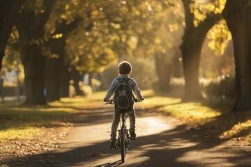Obraz premium Child Riding Bicycle on Tree-Lined Path