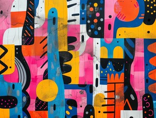 A lively and colorful abstract pattern with scattered shapes, symbolizing diversity and innovation in the workplace