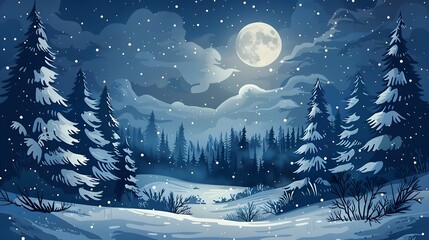 A serene moonlit winter night in the forest