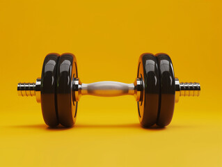 Naklejka premium Fitness dumbbell in gym, on clean orange background