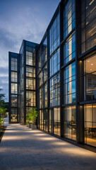 Contemporary Industrial Workspace, Two-Story Office Building Designed in a Modern Minimalist Style, Featuring Glass Elements.