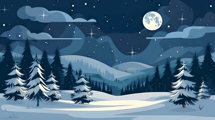 A serene snowy night under a starlit sky