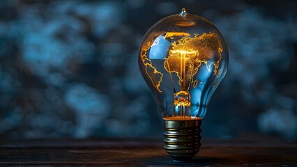 Illuminating Environmental Awareness: Light Bulb with World Map Inside. Concept Environmental Awareness, Light Bulb Design, World Map Symbolism