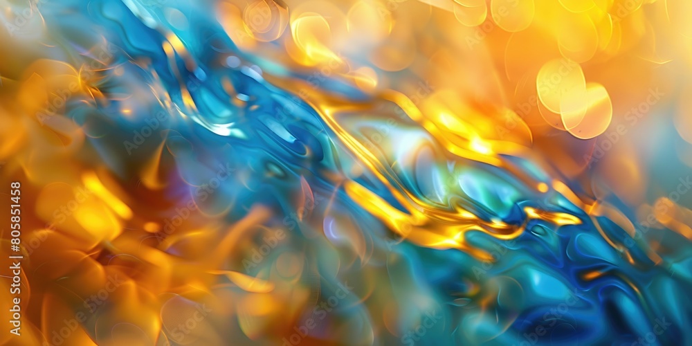 Poster blue and gold abstract painting with a smooth liquid-like texture aig51a.