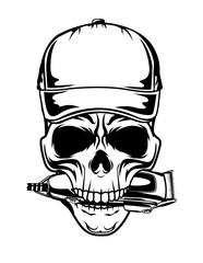 Barber Skull | Skeleton Head | Dead Man Biting Clippers | Hair Hustler | Hair Grooming | Hairdresser | Men Salon | Original Illustration | Vector and Clipart | Cutfifle and Stencil