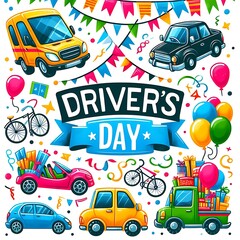 Happy driver's day celebration. Dia Do Motorista poster illustration with typography AI Generative