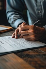 Signing a contract with a pen in a man's hand.