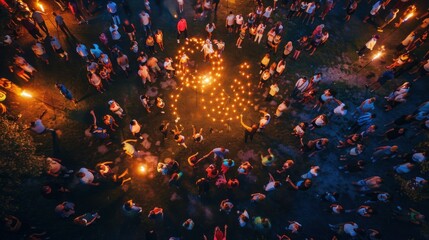 Top view of people gathering for an event celebrate an event Open-air night festival