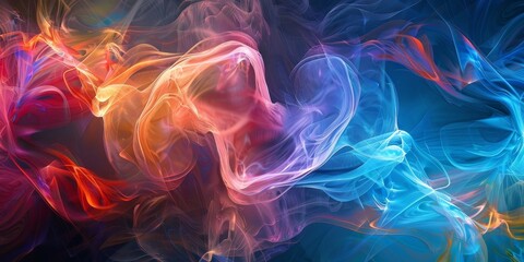 Fototapeta premium A colorful, swirling smokey background with a red and orange line in the middle