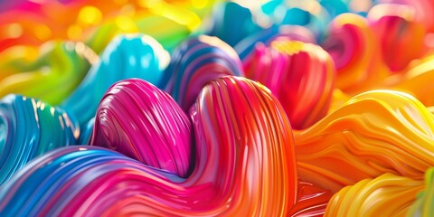 A colorful, rainbow-colored, wavy line of paint