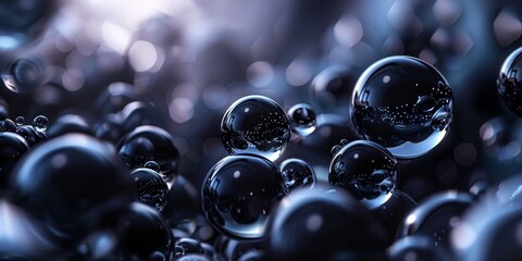 A close up of many small, shiny, black spheres