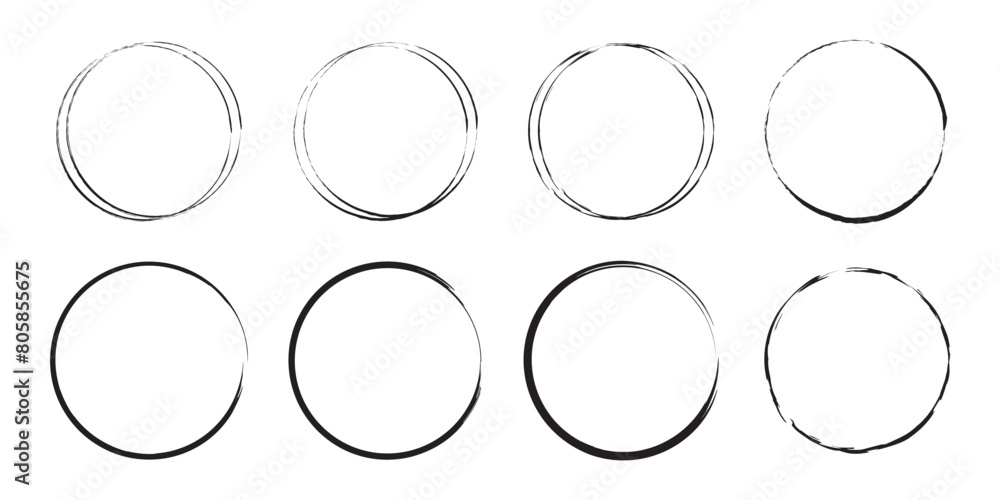 Poster ink circle icon. black simple round frame. freehand picture. abstract texture. vector illustration. 