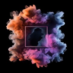 Mysterious Neon Frame in Swirling Pink and Grey Smoke