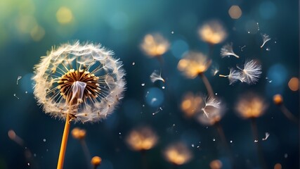 Abstract blurred nature background dandelion seeds parachute. Abstract nature bokeh pattern