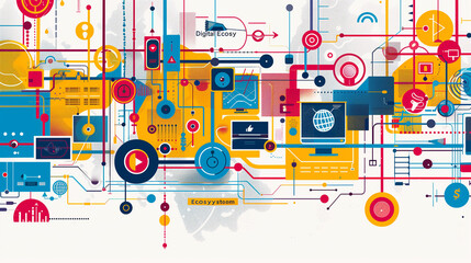 Obraz premium a Digital Ecosystem as a vibrant and interconnected network of devices, services, and users fostering innovation and collaboration. 